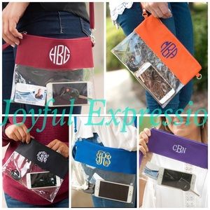 Clear, monogrammable stadium purses